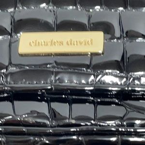 Charles David Black Faux Alligator Print Clutch